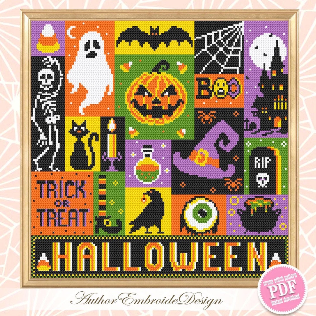 Halloween Sampler Cross Stitch Pattern PDF Download Spooky Cross Stitch ...