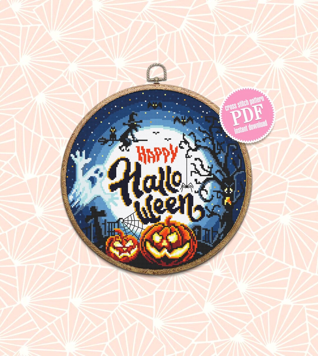Happy Halloween Cross Stitch Pattern Download PDF Halloween - Etsy