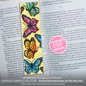 Butterfly bookmark cross stitch pattern PDF download Watercolor butterfly cross stitch chart, Bookmark digital PDF, Butterfly ornament #B158