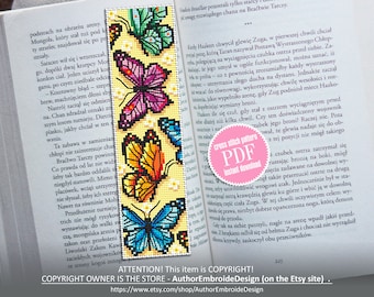 Butterfly bookmark cross stitch pattern PDF download Watercolor butterfly cross stitch chart, Bookmark digital PDF, Butterfly ornament #B158