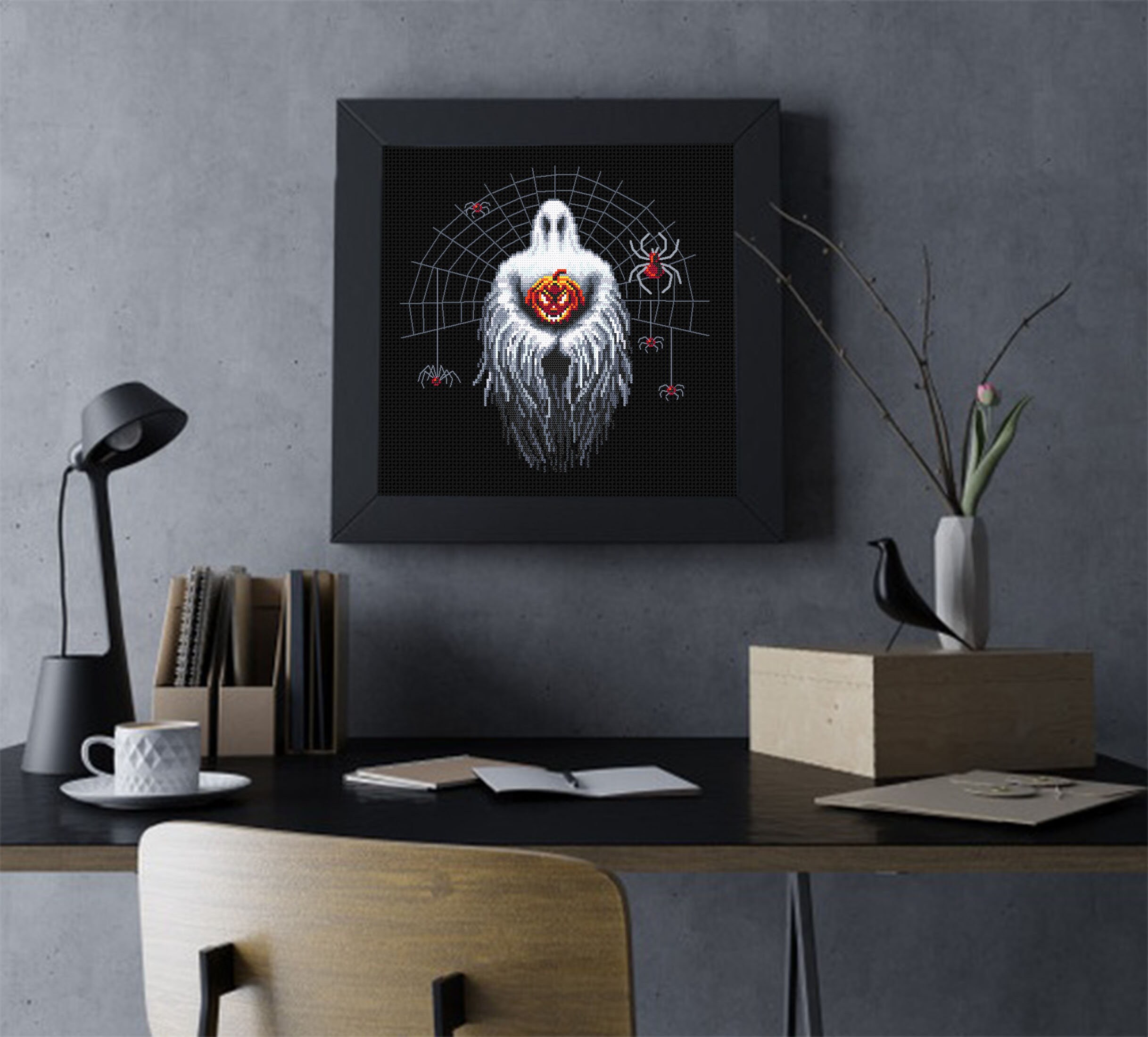 Gothic Halloween Cross Stitch Pattern Download PDF, Spooky Ghost Cross ...