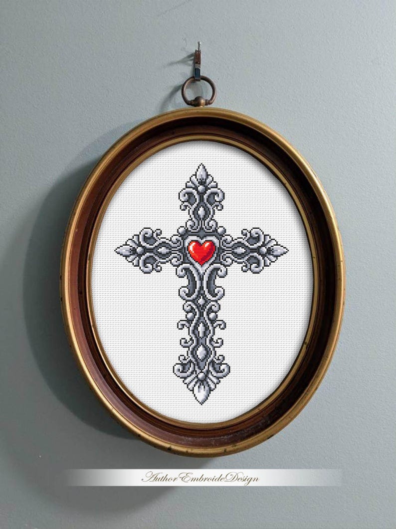 Gothic Victorian Cross With Heart Cross Stitch Pattern PDF Instant ...