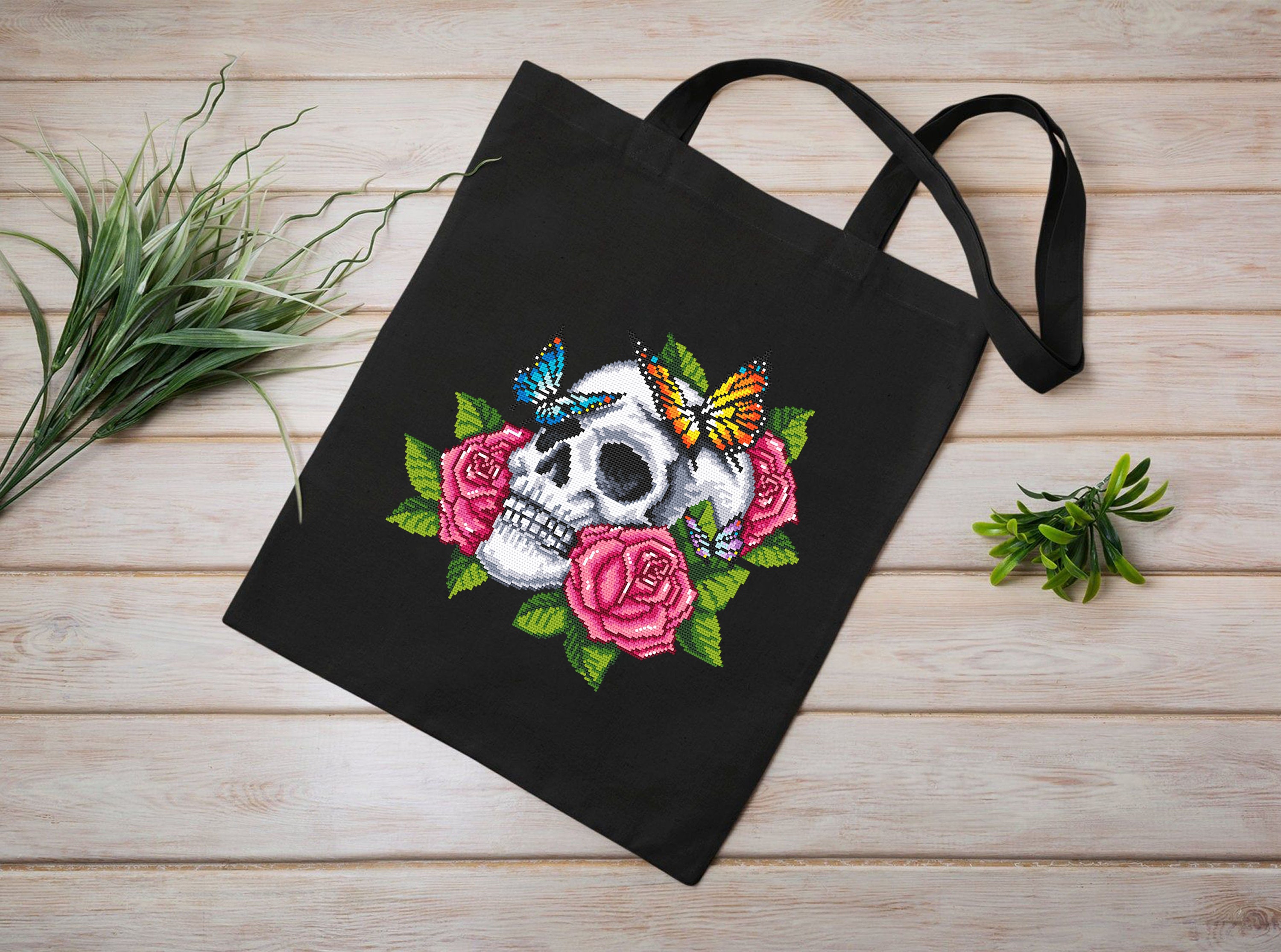 Human Skull With Flowers Cross Stitch Pattern PDF Download Gothic Cross ...