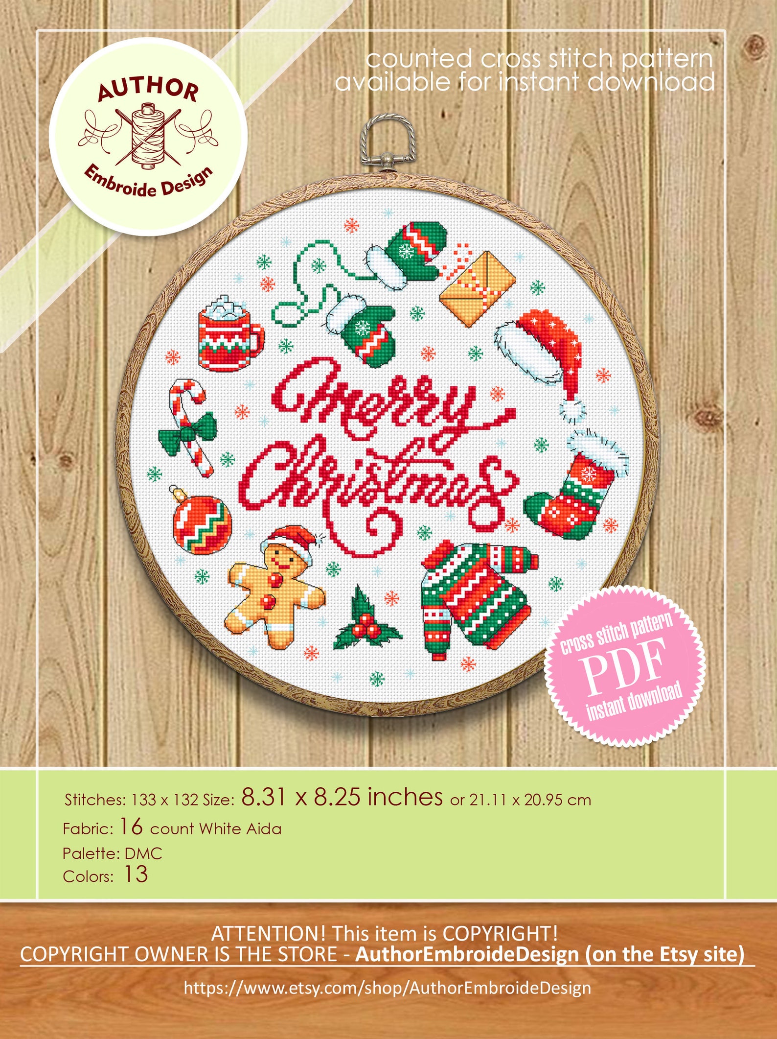 Merry Christmas Sampler Cross Stitch Pattern PDF Download Simple ...