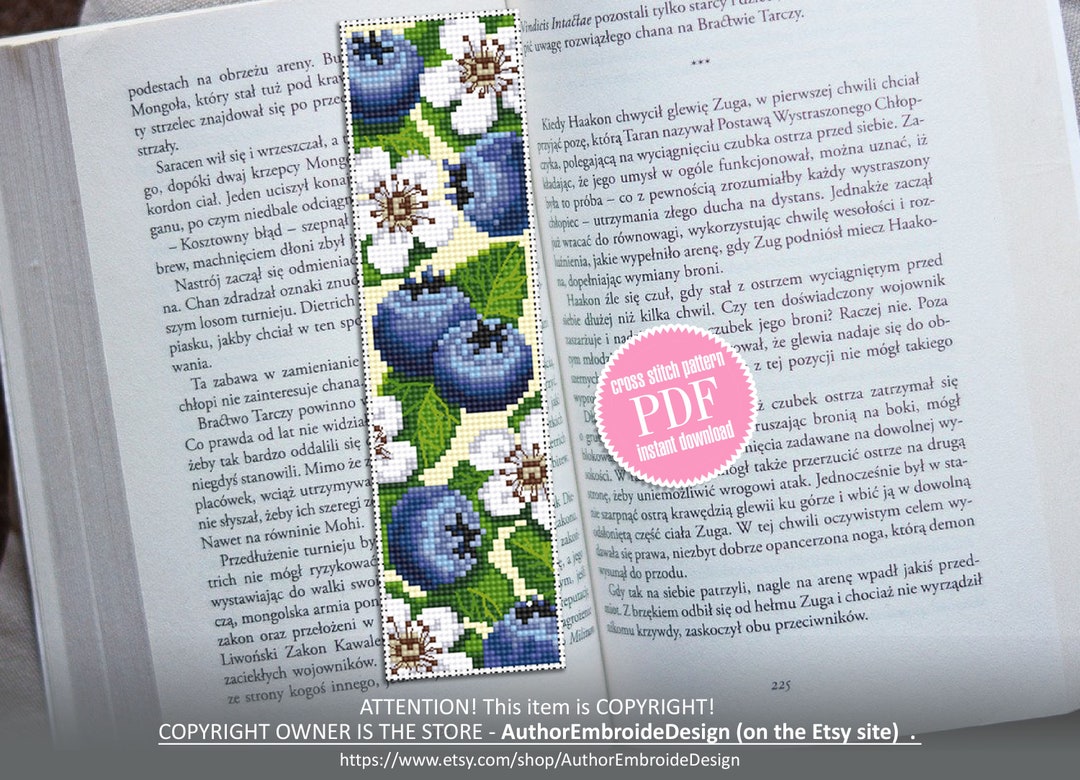 Blueberry Bookmark Cross Stitch Pattern Download PDF Blue Berries Cross ...