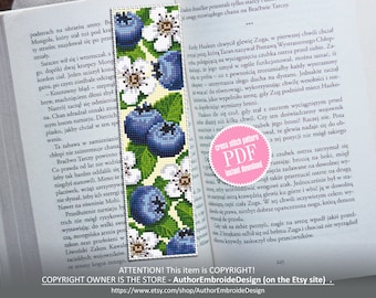 Blueberry bookmark cross stitch pattern download PDF Blue berries cross stitch chart, Digital bookmark fruit, Floral bookmark pattern #B152