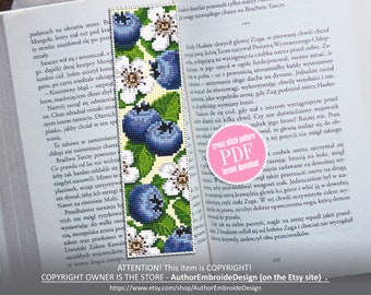 Blueberry bookmark cross stitch pattern download PDF Blue berries cross stitch chart, Digital bookmark fruit, Floral bookmark pattern #B152