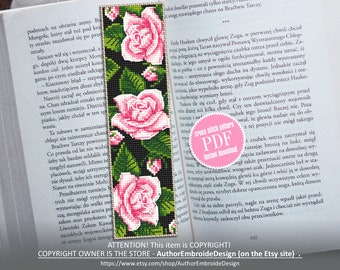 Marcador de flores padrão de ponto cruz download de pdf gráfico de ponto cruz rosa rosa, marcador artesanal pdf digital, marcador bonito para mulheres # b211