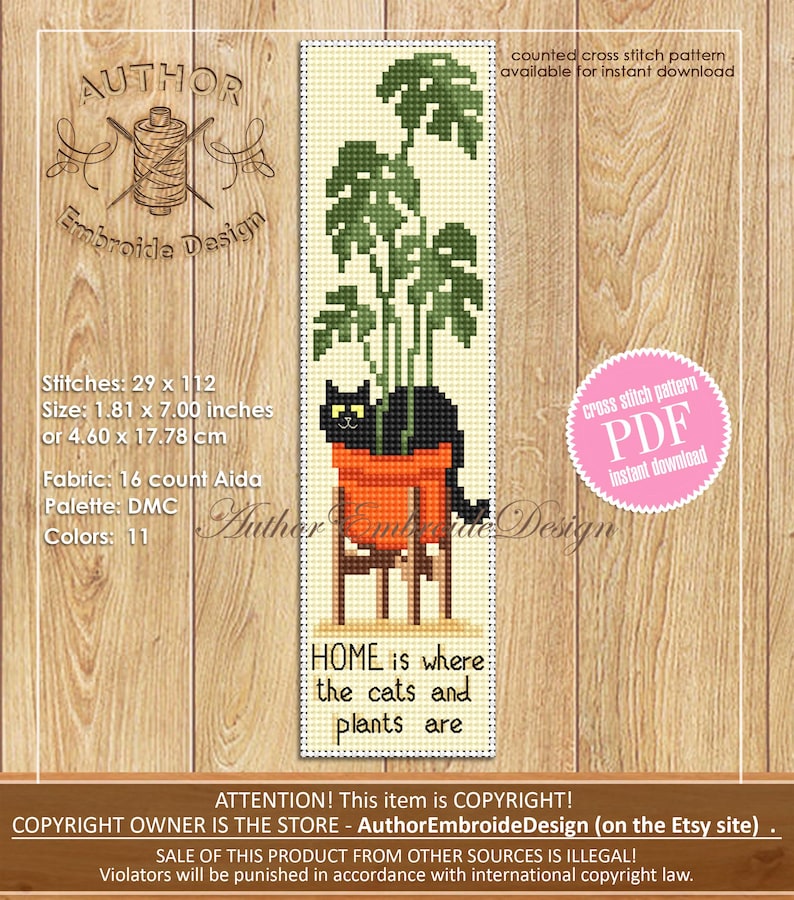 Cat and Plants Bookmark Set Cross Stitch Pattern PDF Instant Download ...