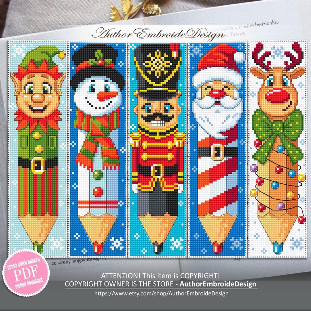 Christmas Teacher Bookmark Set Cross Stitch Pattern PDF Download Pencil ...