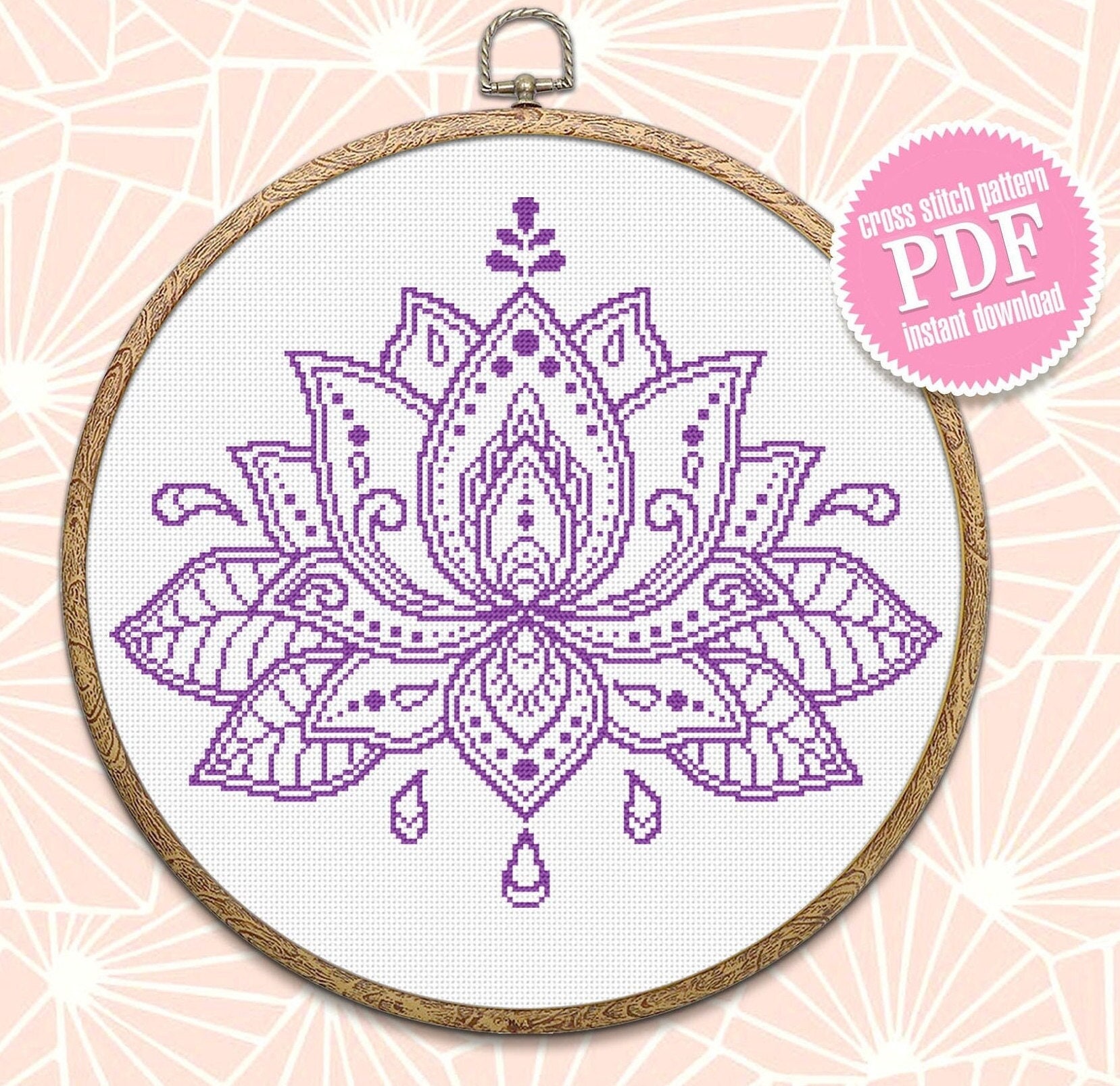 Kit Broderie Point De Croix 'Lotus En Fleurs' 30x40cm - Tissu 11CT Pré-imprimé, Fil Inclus, Parfait Pour Débutants