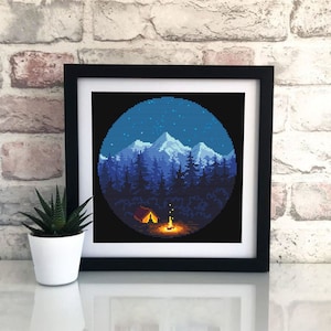 Nature cross stitch pattern download PDF Mountain landscape cross stitch Camping tent xstitch chart Night nature PDF Travel home decor L43 image 6