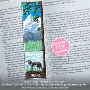Denali Nationalpark Lesezeichen Kreuzstichmuster PDF download Natur Kreuzstichvorlage, Wolf digitales Lesezeichen Muster PDF Berge #B187