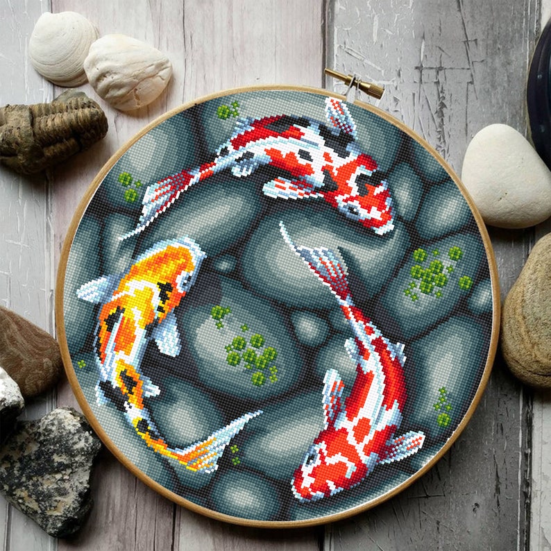 Koi Pond Cross Stitch Pattern Download PDF Koi Fish Cross Etsy