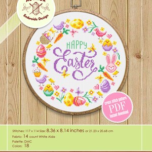 Easter Wreath Cross Stitch Pattern PDF Download Happy Easter Cross ...