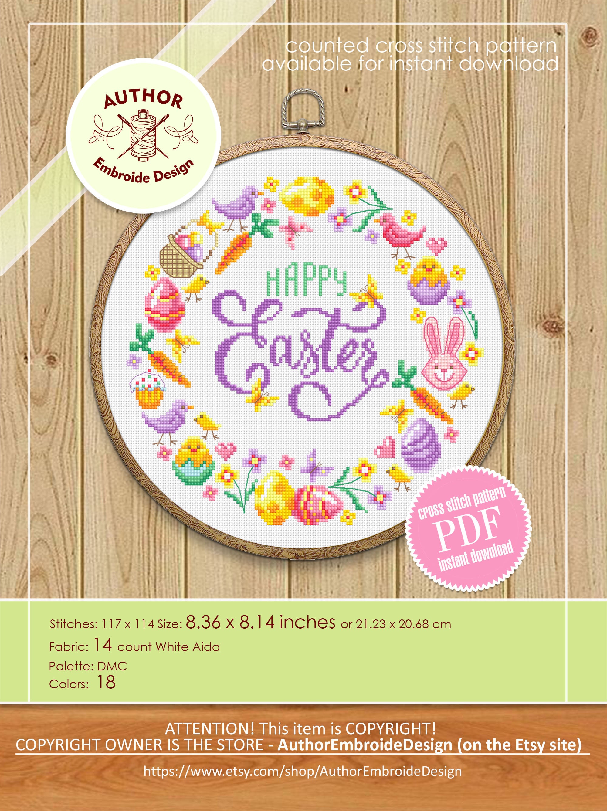 Easter Wreath Cross Stitch Pattern PDF Download Happy Easter Cross ...