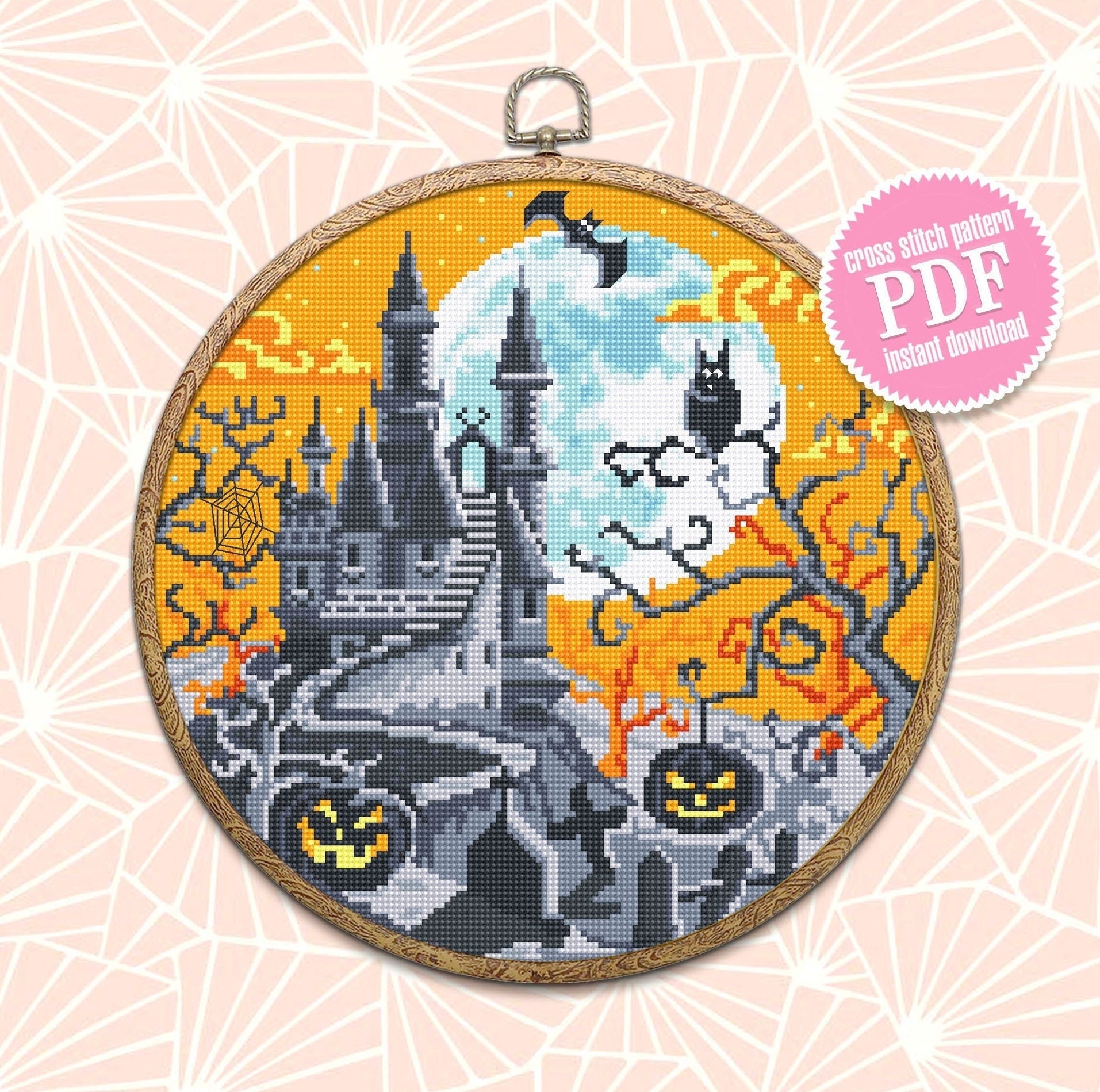 Halloween Cross Stitch Pattern PDF Download Spooky Haunted House Cross ...