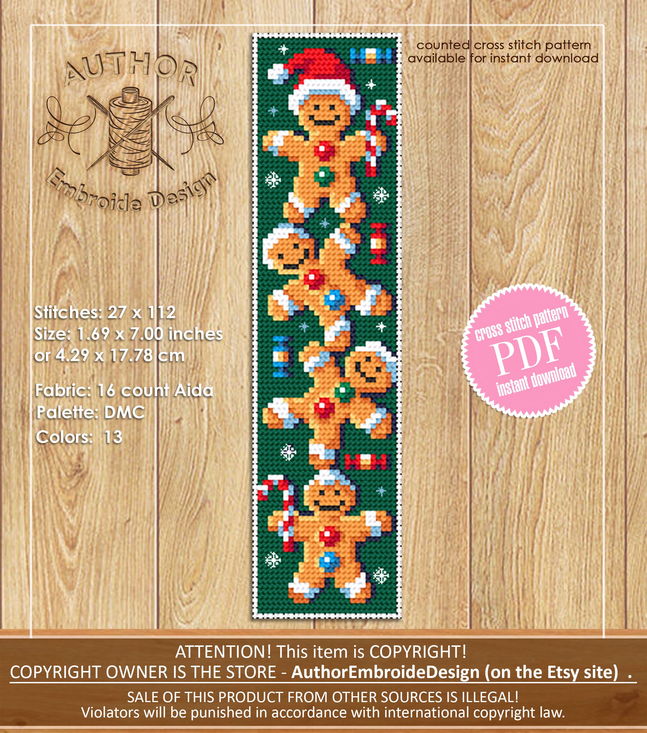 Christmas Bookmark Cross Stitch Pattern Download PDF Gingerbread Man ...