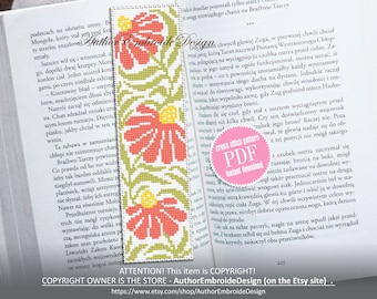 Abstract flowers bookmark cross stitch pattern PDF download Boho flowers cross stitch chart, Modern bookmark pattern digital PDF #B305
