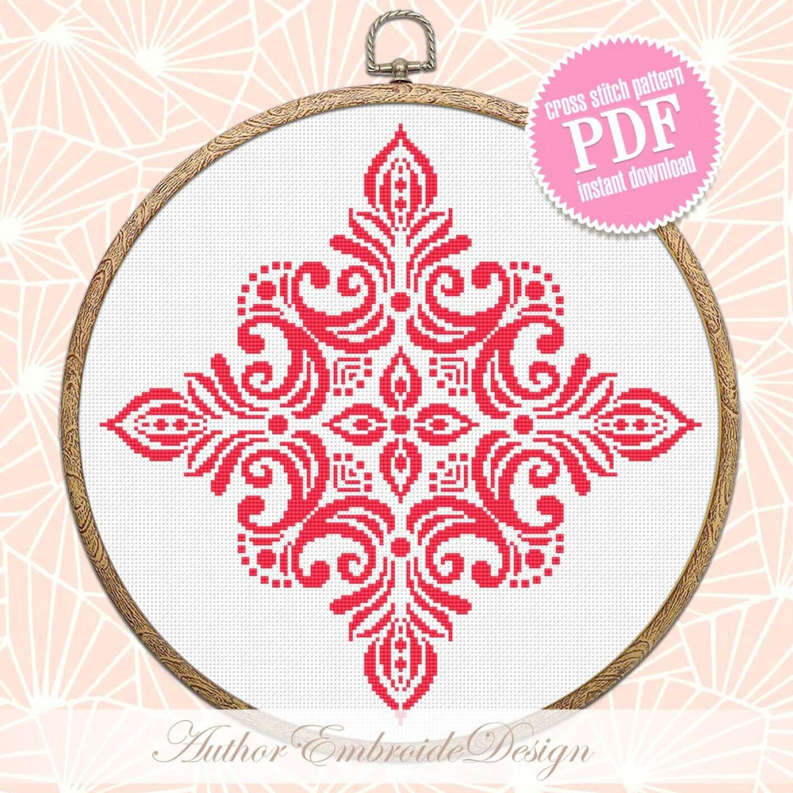 Simple Mandala Patterns.pdf Mandala Cross Stitch Pattern PDF Download Monochrome Cross Stitch Chart ...