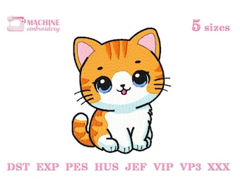Diseños de bordado de gatos Patrón de bordado de máquina 5 tamaño, Archivos de bordado gato, Lindo gatito para bordado de bebés, Regalo amante de los gatos #R25