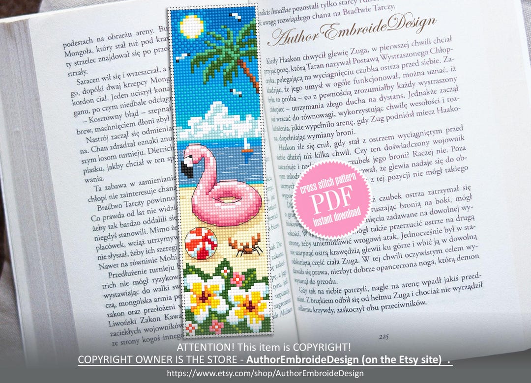 Beach Bookmark Cross Stitch Pattern PDF Download Inflatable Pink ...