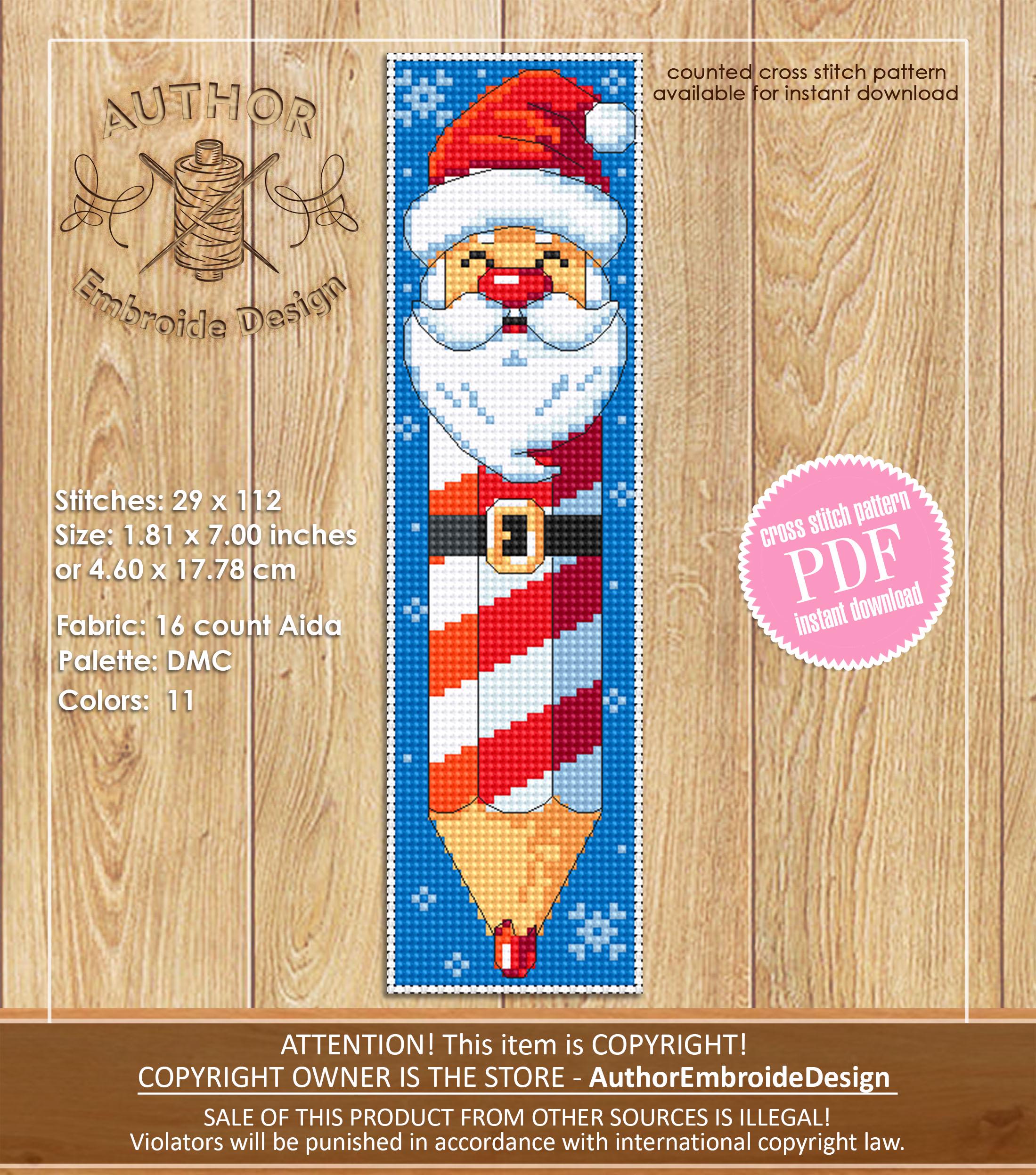 Christmas Teacher Bookmark Set Cross Stitch Pattern PDF Download Pencil ...