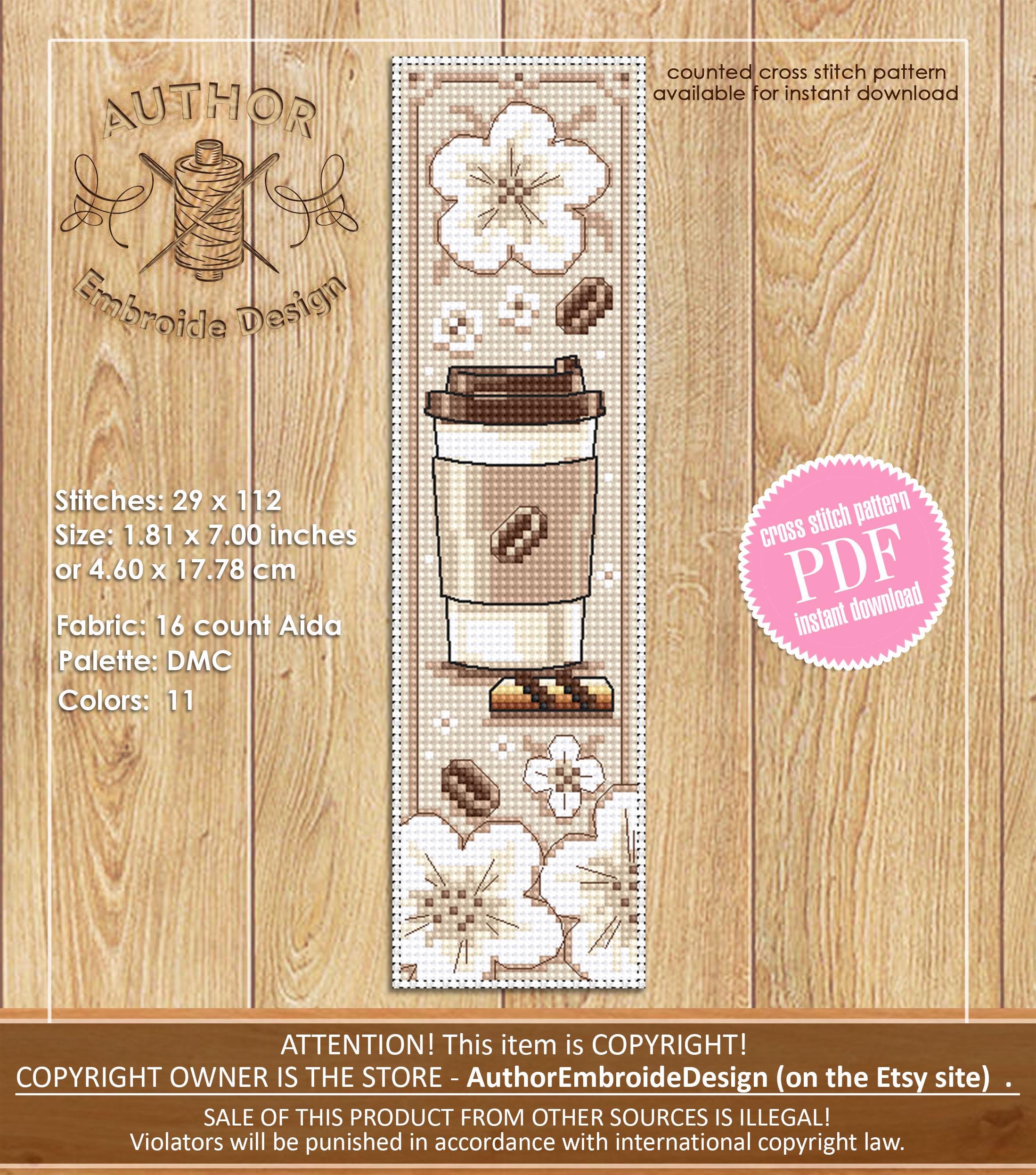 Coffee Bookmark Cross Stitch Pattern PDF Download Takeaway Coffee Cross ...