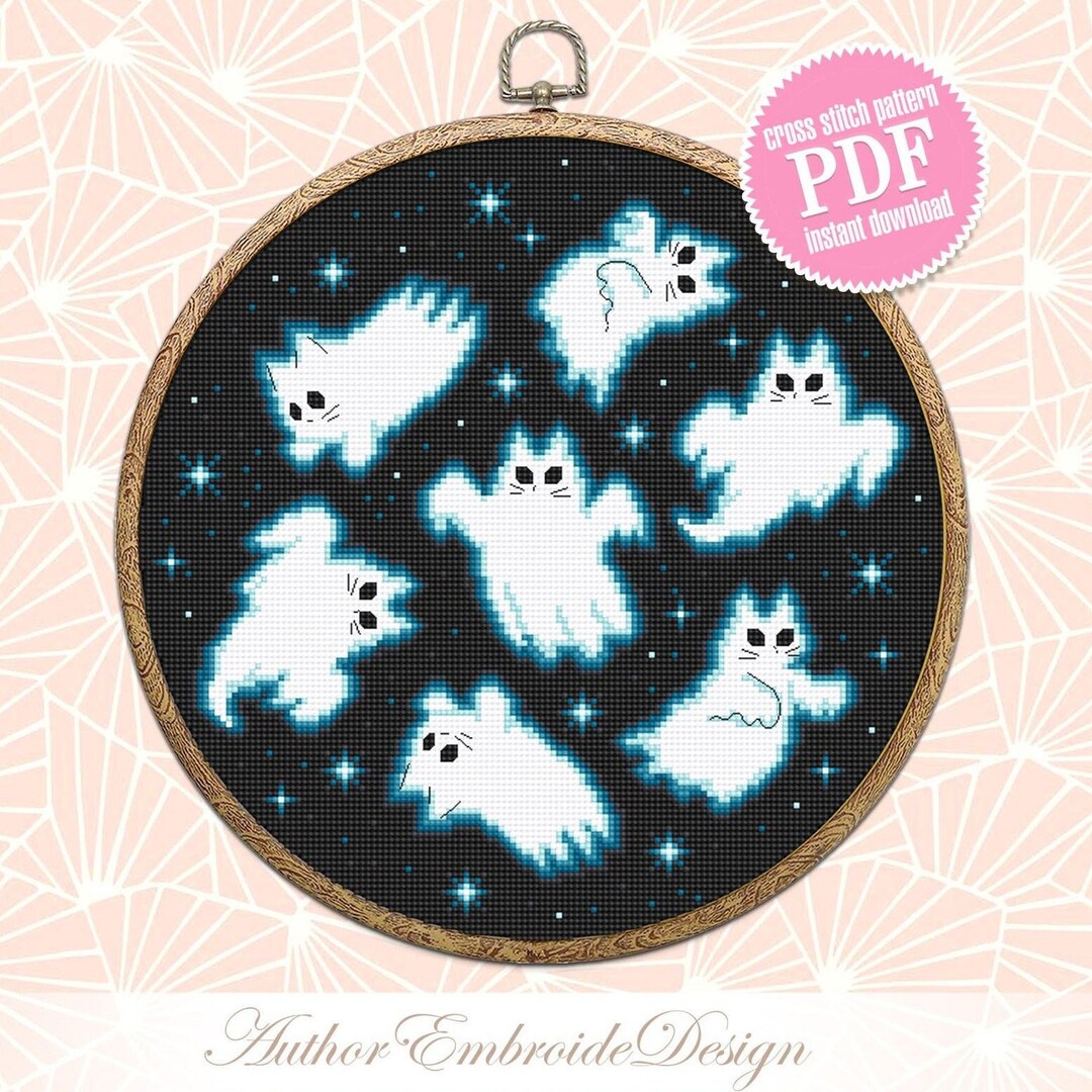 Ghost Cat Cross Stitch Pattern PDF Download Funny Cat Ghost Cross ...