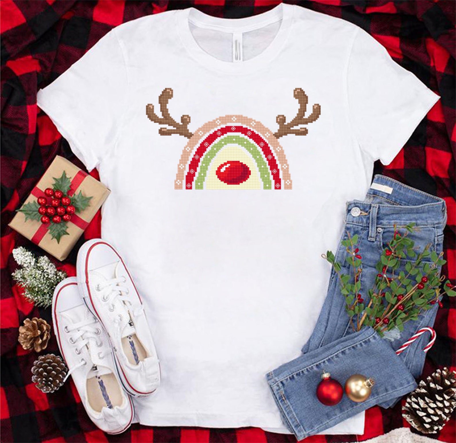 Christmas Rainbow Reindeer Cross Stitch Pattern PDF Download Rainbow ...