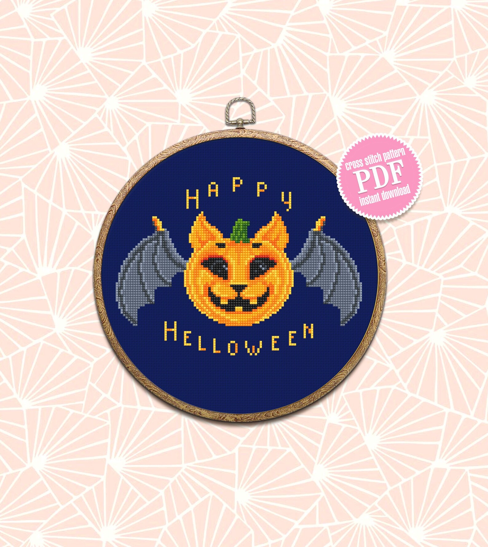 Happy Halloween Cross Stitch Pattern Download PDF Kawaii - Etsy