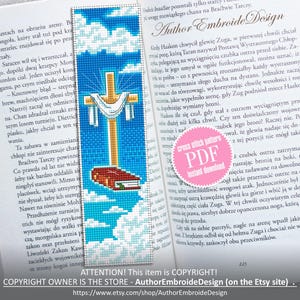 Christian bookmark cross stitch pattern PDF download Holy cross and bible cross stitch, Bookmark pattern digital PDF Bible accessories #B445