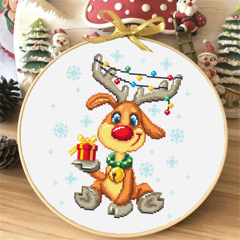 Cute Christmas Deer Cross Stitch Pattern Download PDF Winter Cross ...