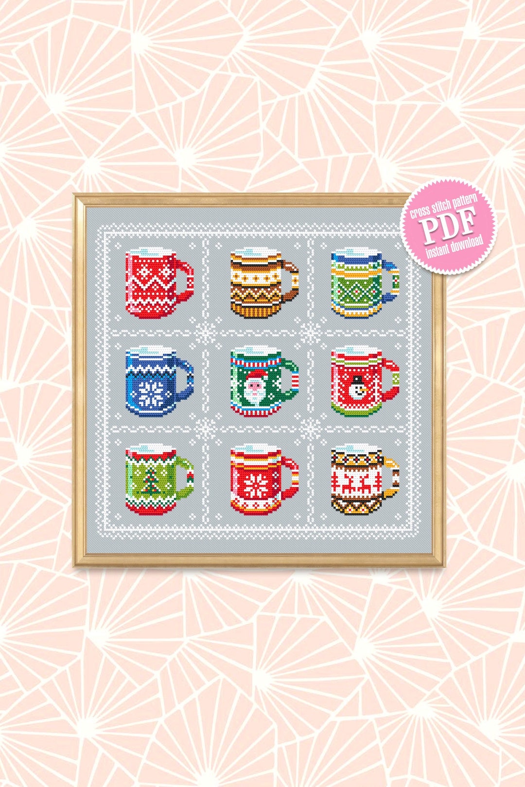 Funny Coffee Mug Cross Stitch Pattern PDF Christmas Mugs Cross Etsy