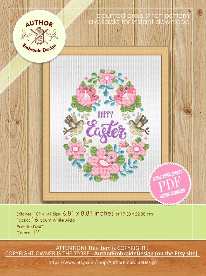 Floral Easter Egg Cross Stitch Pattern PDF Pastel Cross Stitch Happy ...