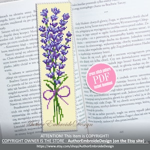 Lavendel bladwijzer kruissteek patroon PDF download Lavendel boeket kruissteekschema, bloem bladwijzer patroon digitale PDF voor vrouwen #B264