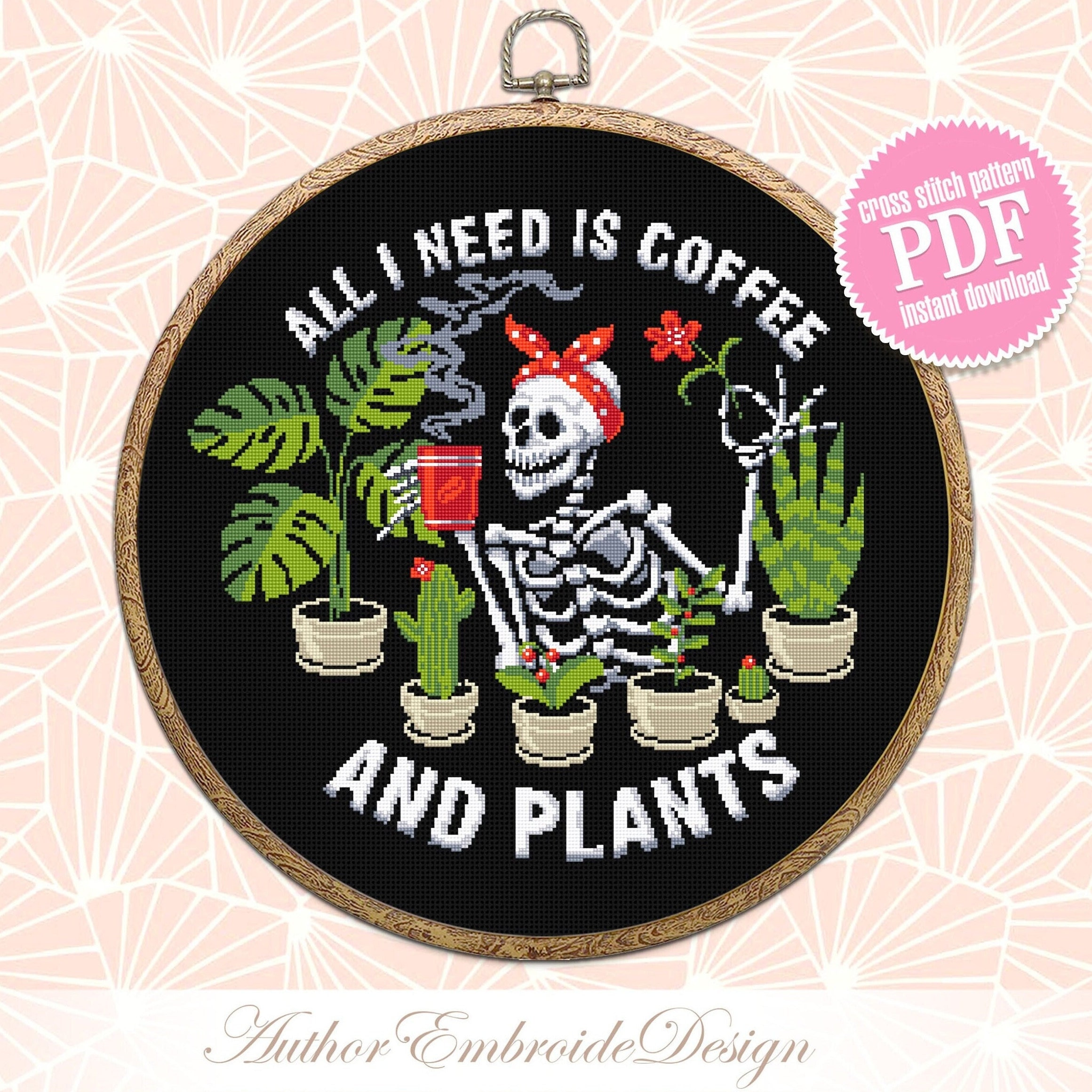 Skeleton Plants Cross Stitch Pattern PDF Download All I Need is