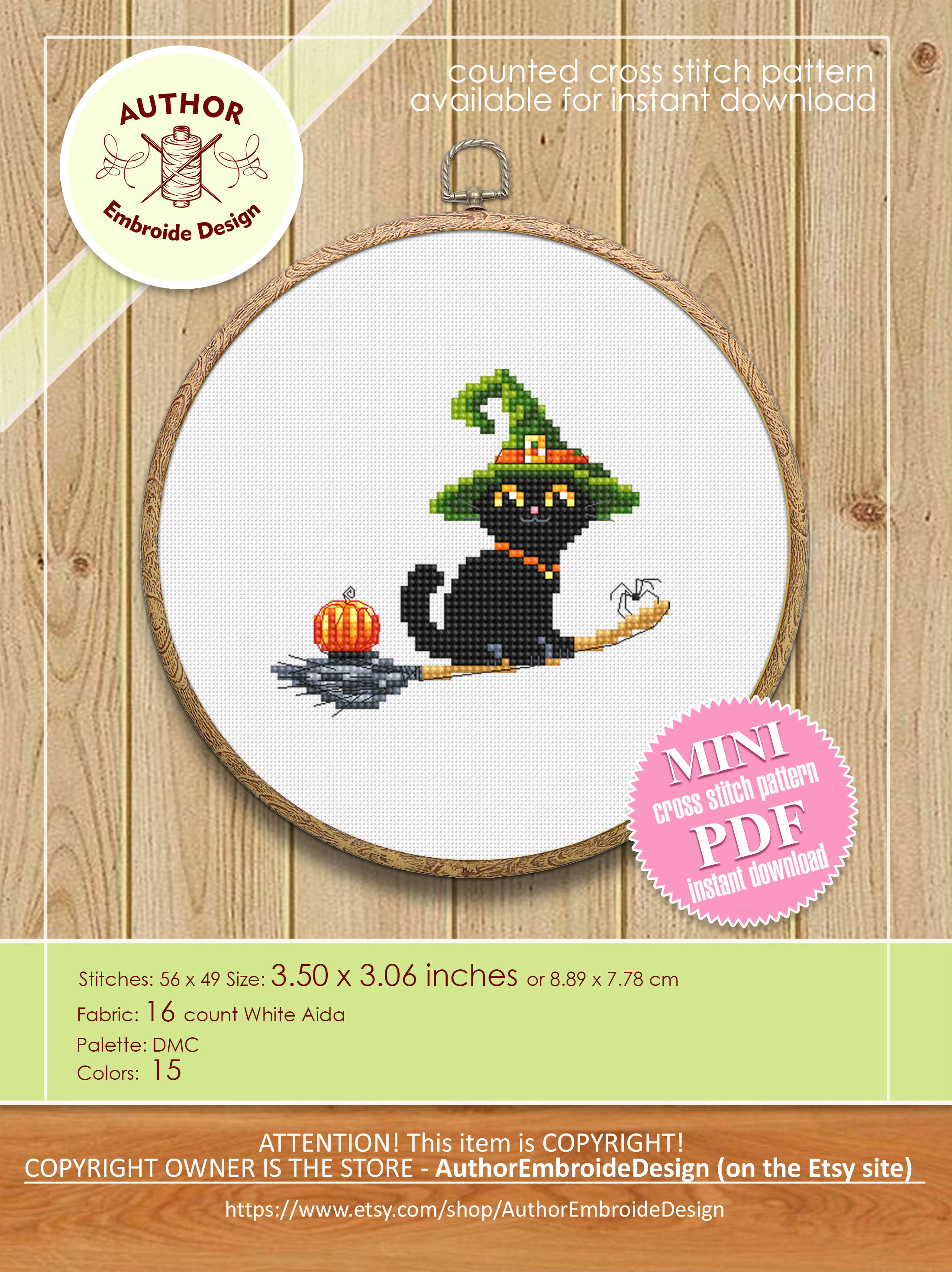Set Halloween Cats Cross Stitch Pattern PDF Download Black Cat ...