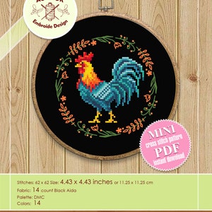Rooster Cross Stitch Pattern PDF Download Floral Chicken Cross Stitch ...