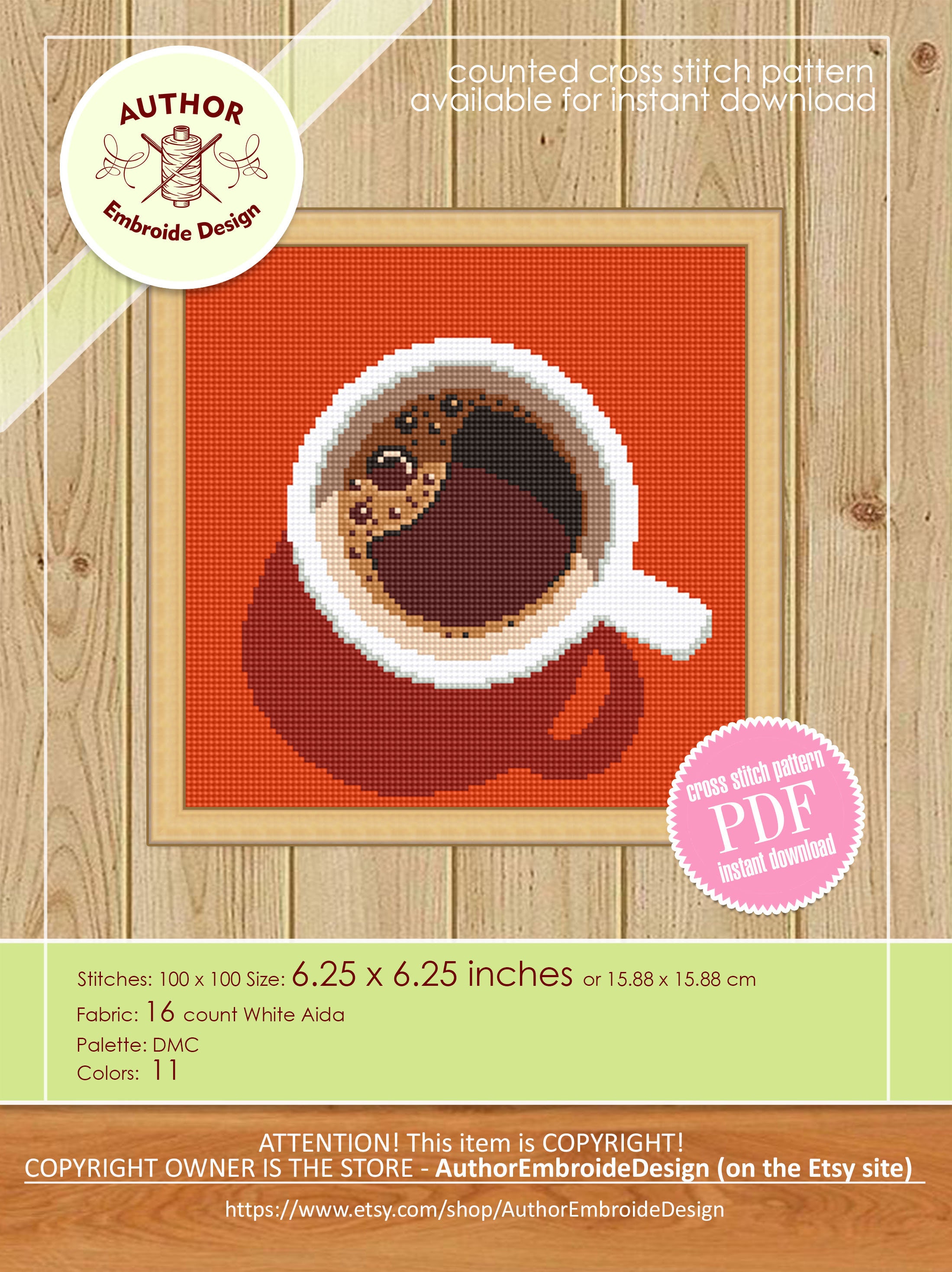 Coffee Cross Stitch Pattern PDF Download Kitchen Cross Stitch Etsy