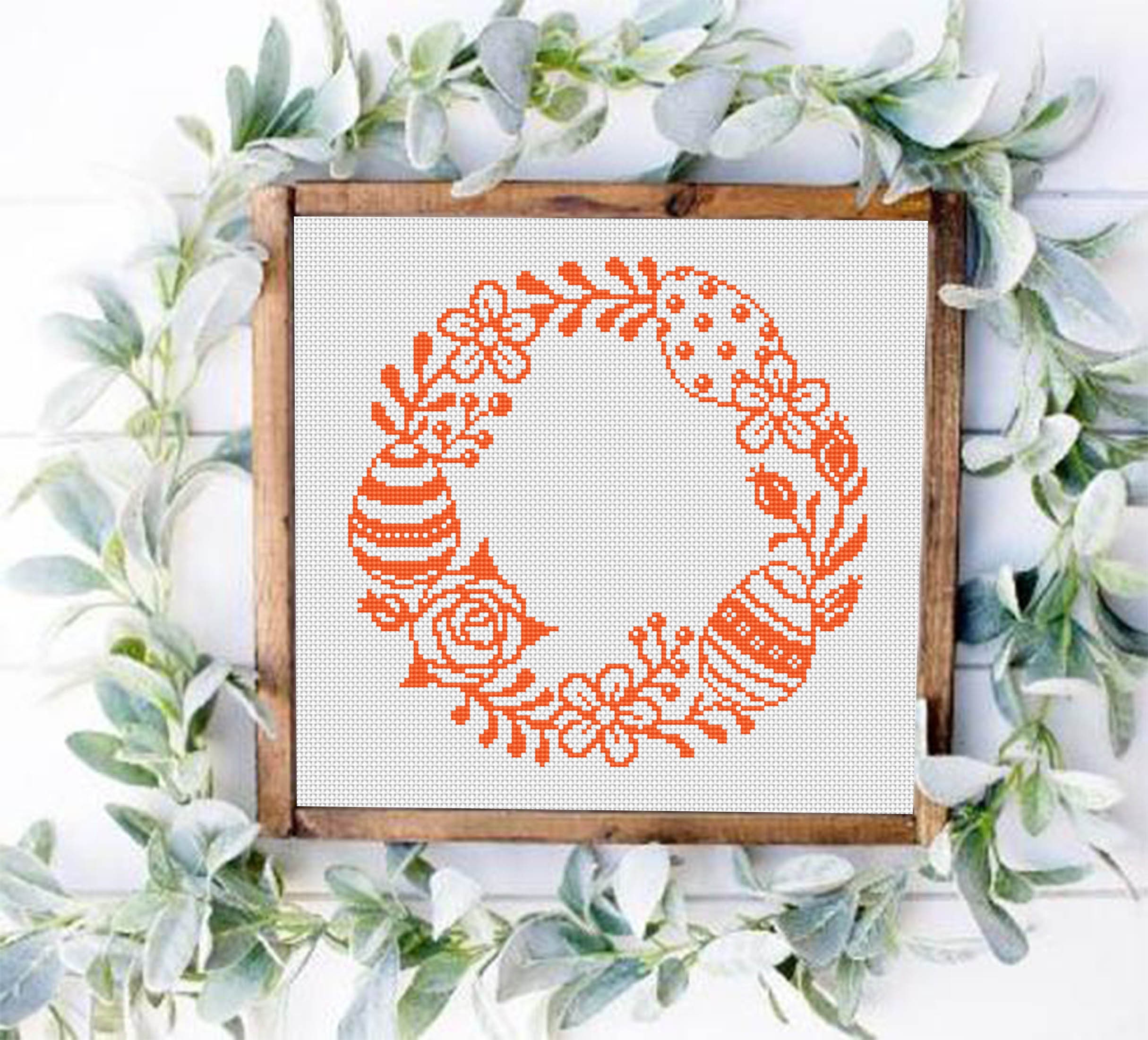 Easter Wreath Cross Stitch Pattern Download PDF Easter Eggs Cross ...
