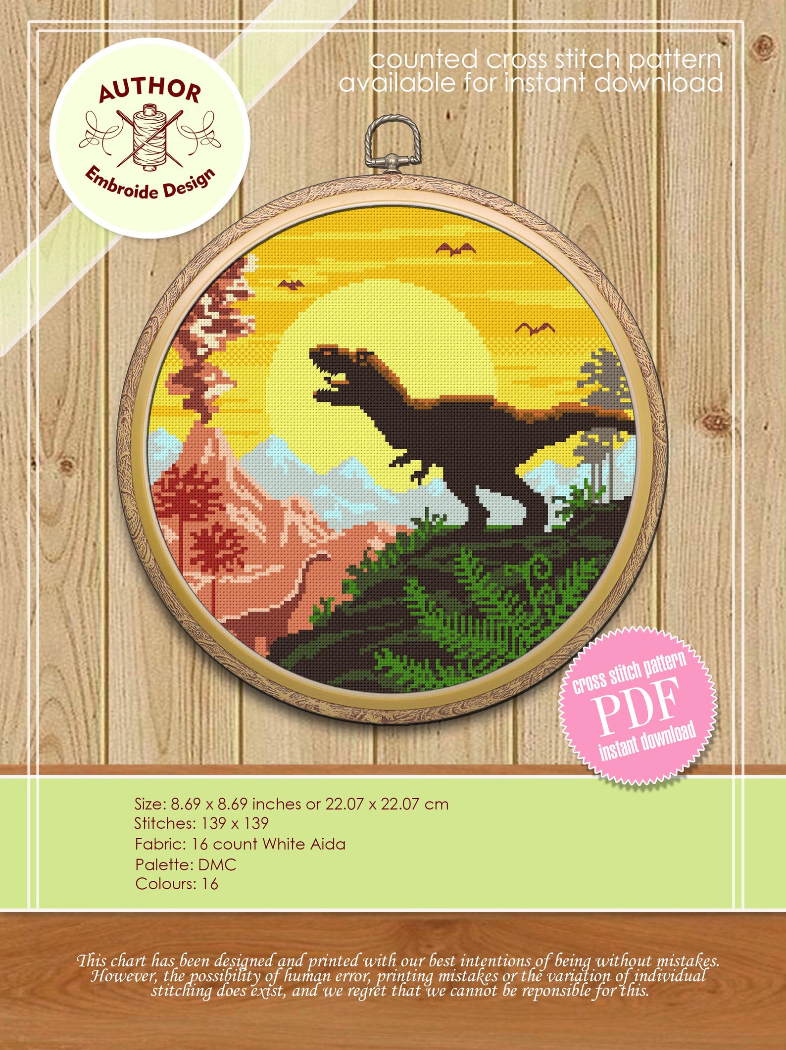 Dinosaur Cross Stitch Pattern Download PDF Animals Cross Etsy