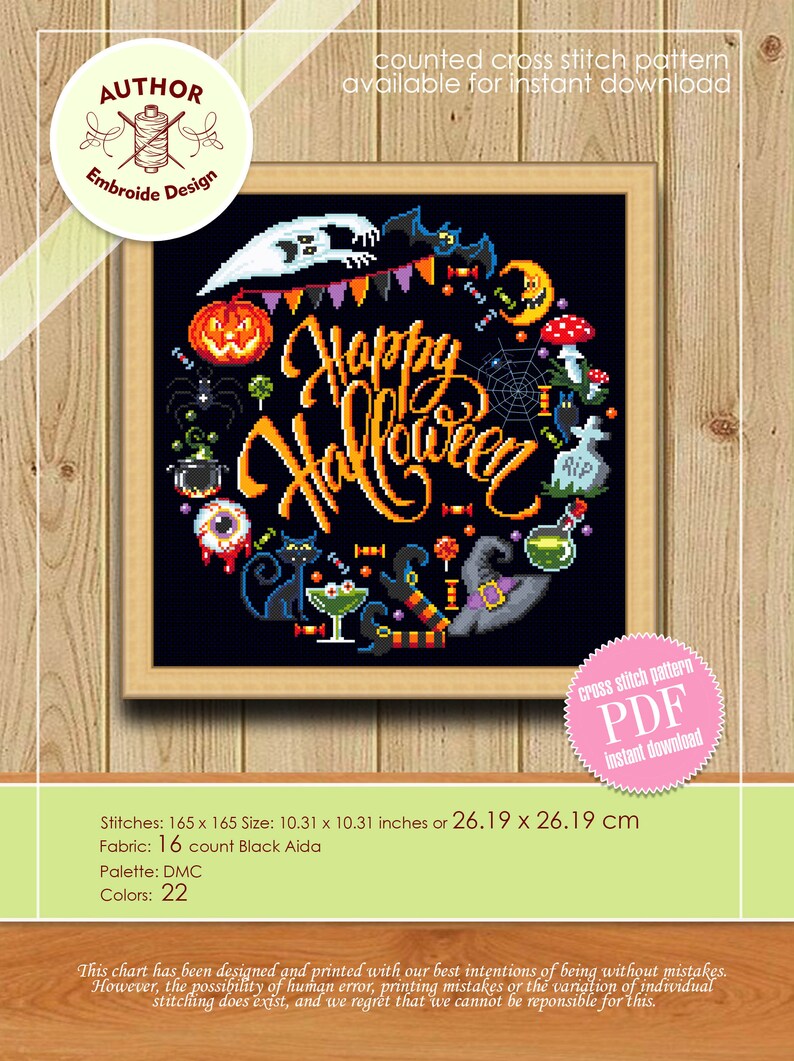 Happy Halloween Cross Stitch Pattern Download PDF Funny Cross Stitch ...