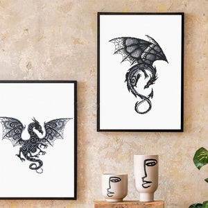 Dragon set cross stitch pattern download PDF Fantasy animal cross stitch chart, Dragon embroidery PDF, Blackwork patterns, Dragon art D13 image 7