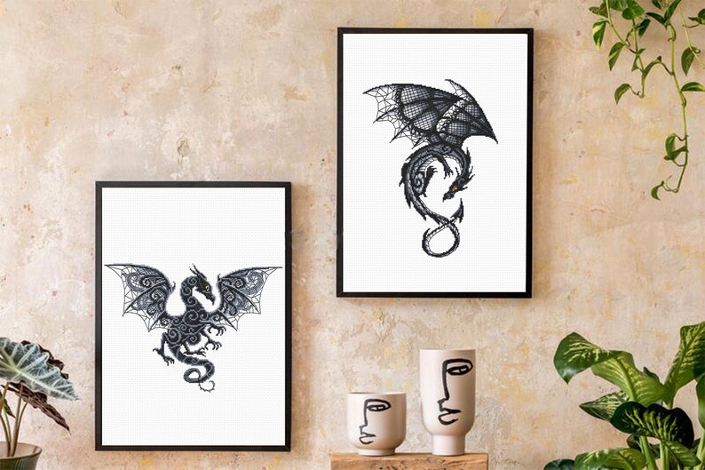 Dragon set cross stitch pattern download PDF Fantasy animal cross stitch chart, Dragon embroidery PDF, Blackwork patterns, Dragon art D13 image 7