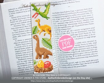 Dinosaur bookmark cross stitch pattern PDF download Baby dinosaur cross stitch chart, Bookmark pattern digital PDF, Dinosaur gifts #B276