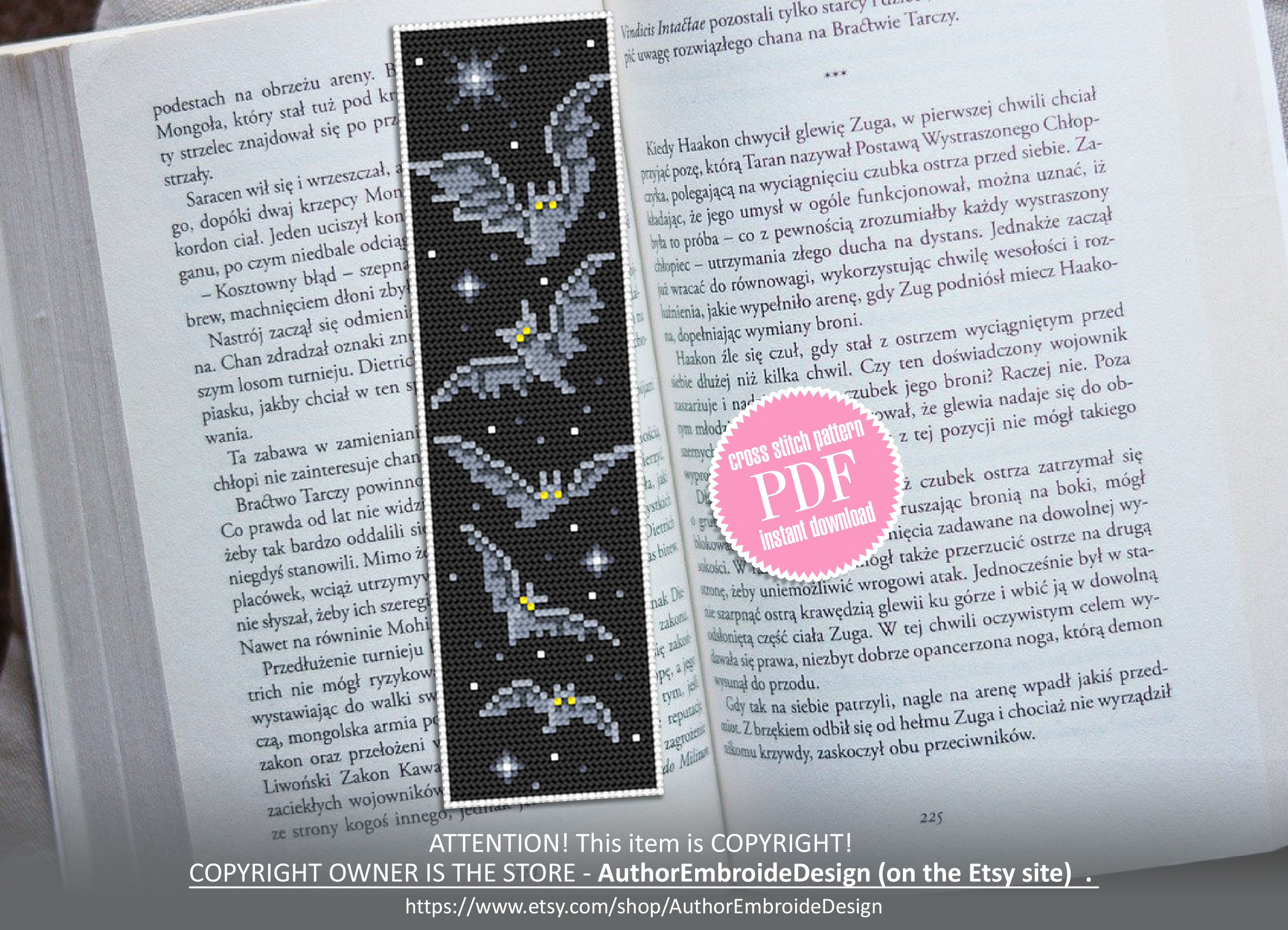 Halloween Bat Bookmark Cross Stitch Pattern Download PDF Spooky ...