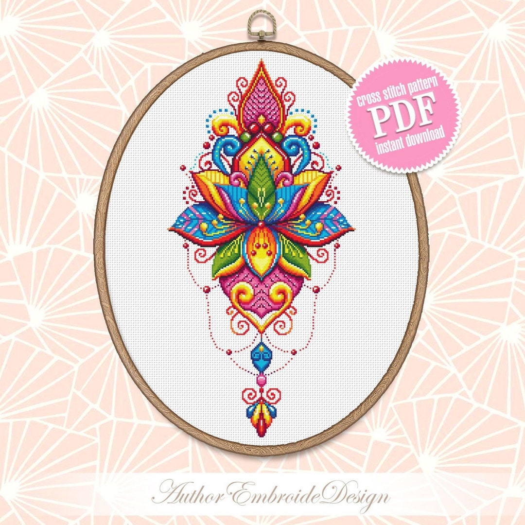 Lotus Flower Mandala Cross Stitch Pattern PDF Download Floral Mandala Embroidery PDF, Rainbow Lotus Cross Stitch Chart, Indian Mandala #M198 - Etsy lotus-flower-mandala-cross-stitch-pattern-pdf-download-floral-mandala-embroidery-pdf-rainbow-lotus-cross-stitch-chart-indian-mandala-m198-etsy