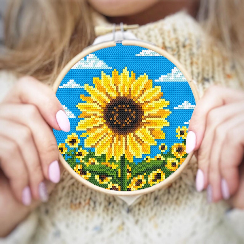 Sunflower Cross Stitch Pattern Download PDF Yellow Flowers Etsy