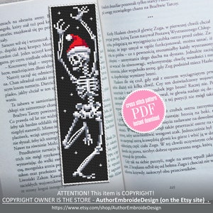 Gothic bookmark cross stitch pattern download PDF, Dancing skeleton cross stitch, Christmas skeleton embroidery PDF, Handmade bookmark #B96